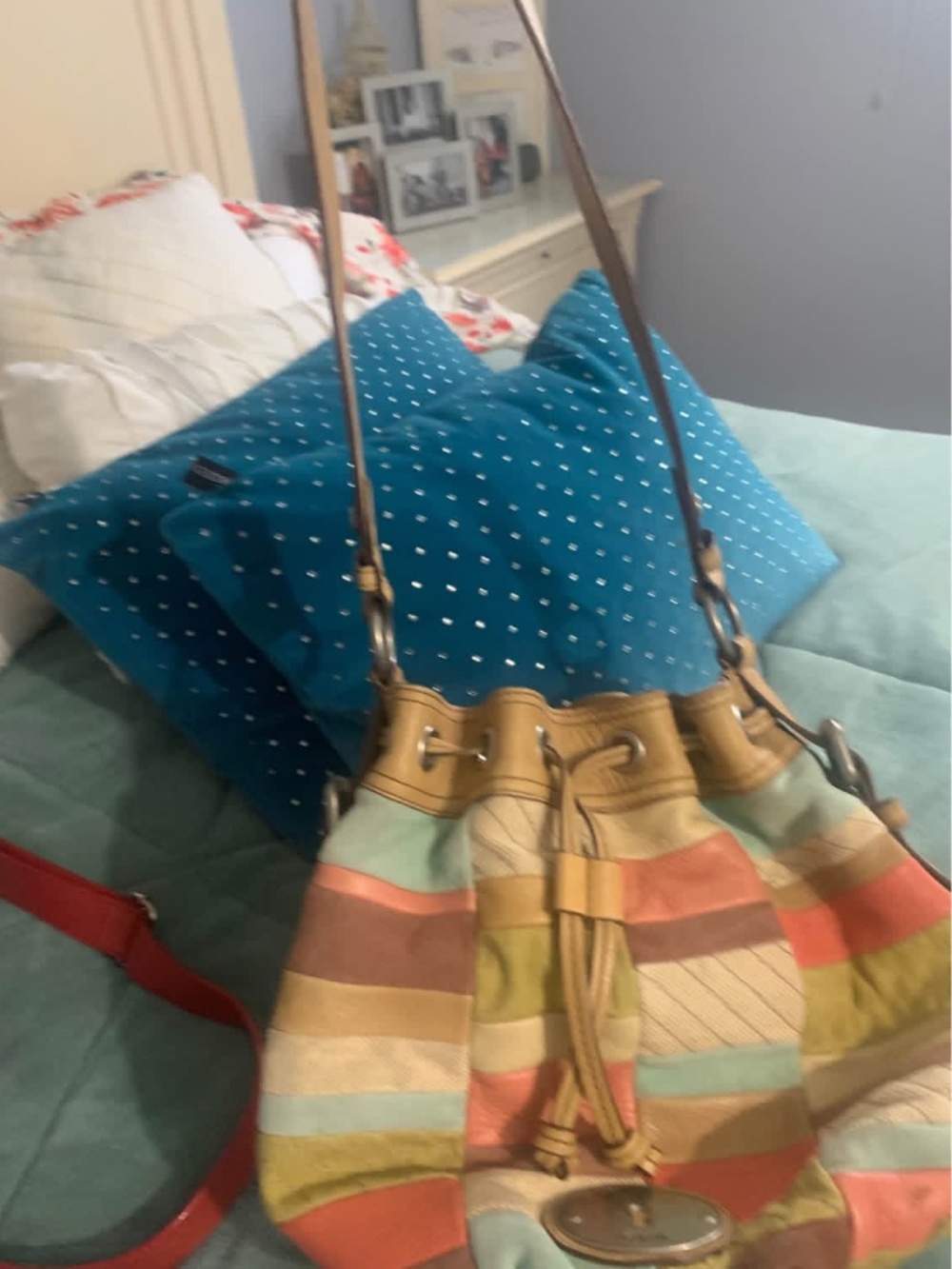 Fossil Maddox Multicolor Patchwork Drawstring Bucket Bag